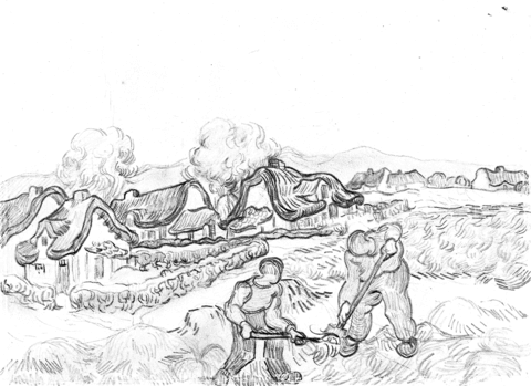 Landscape With Houses And Two Diggers By Vincent Van Gogh Coloring Page